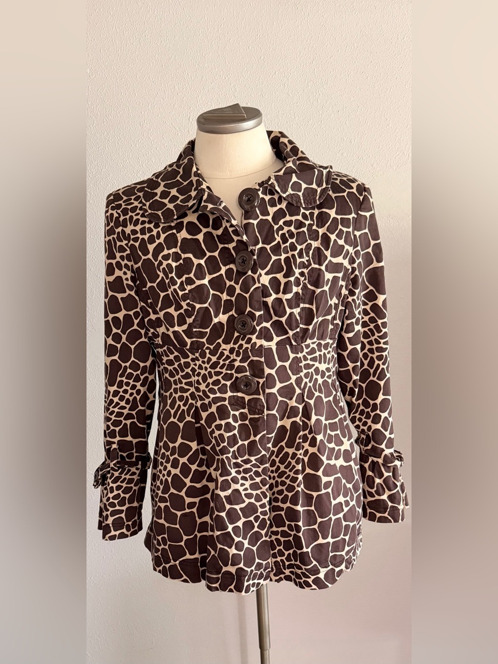 Lisa International Y2K Brown & Cream Giraffe-Print Blazer Jacket Large